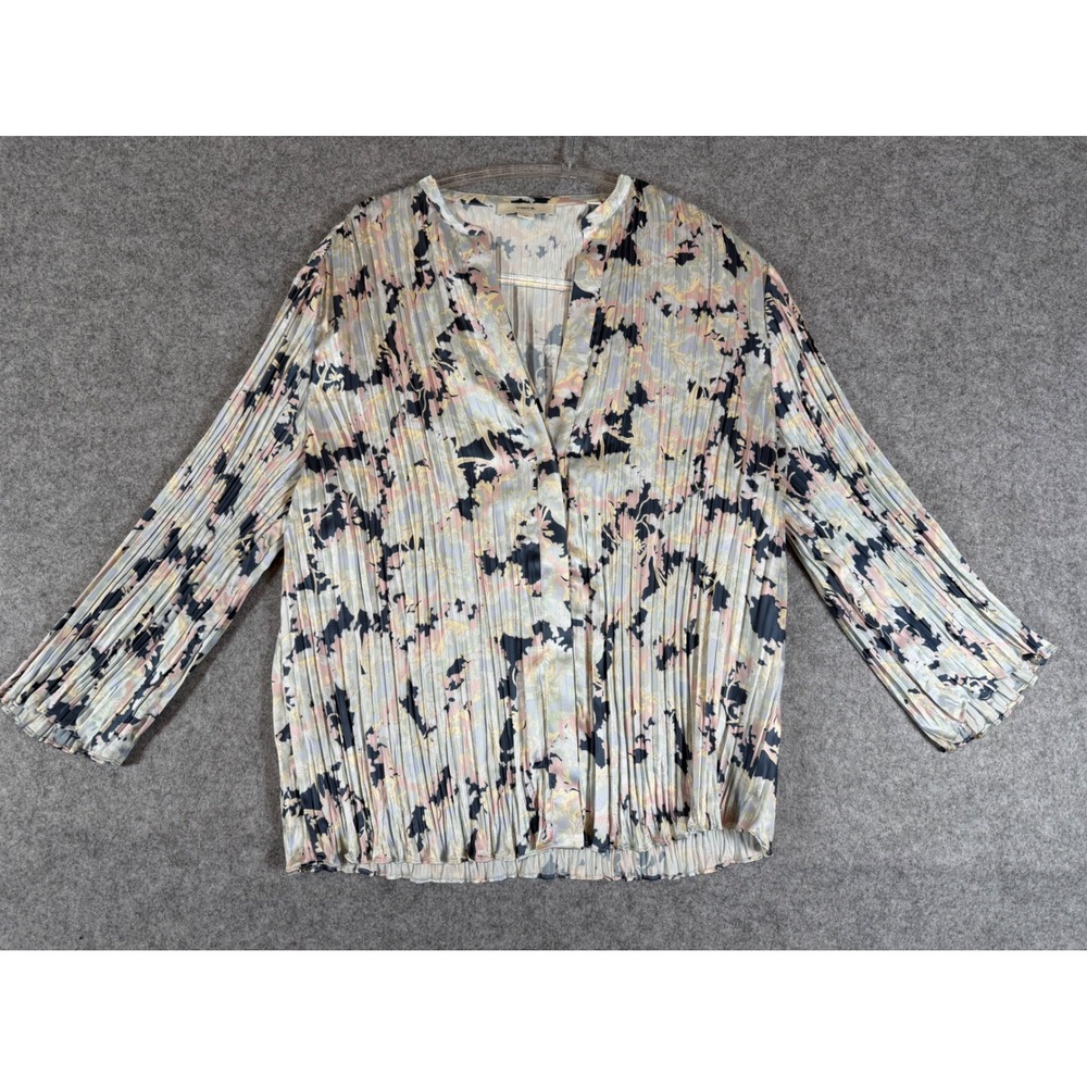 Vince Pleated V-Neck Blouse Womens Small Blue Pink Floral Excellent V852712167